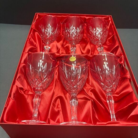Royal Crystal Rock 24% Lead Crystal Tuscany Italy 6 Goblet Glasses Original Box - Picture 1 of 12